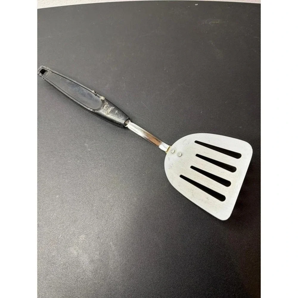 Vintage Foley USA Chrome‎ Plated Slotted Black Handled Spatula